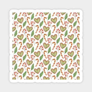 Cute Christmas Pattern Hearts, Candy Canes, Holly, Berries Magnet