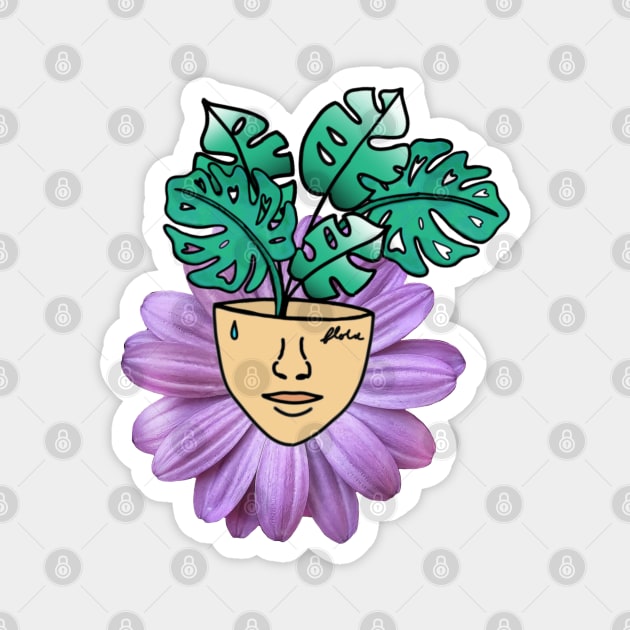 Surreal Monstera and Purple Petal Person Magnet by Tenpmcreations