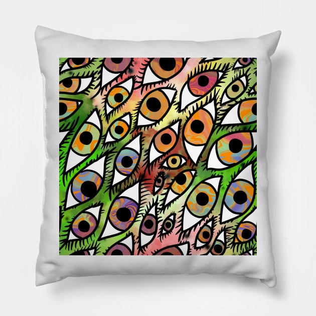 Trippy Galaxy Rainbow Swirl Eyes Creamsicle 70s Daydream Pillow by JamieWetzel