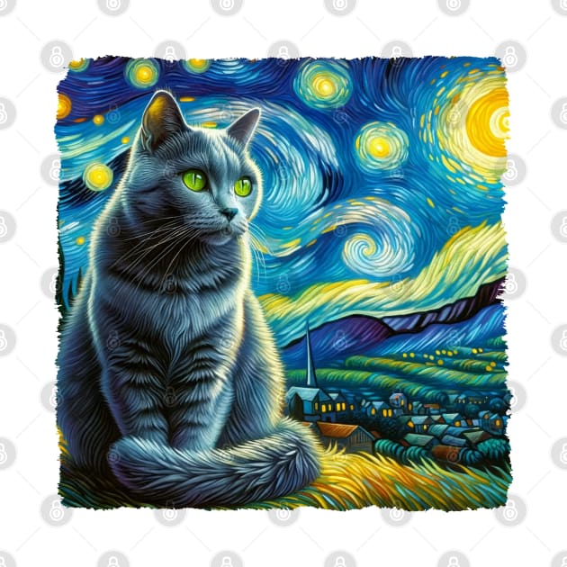 Russian Blue Starry Night Inspired - Artistic Cat by starry_night
