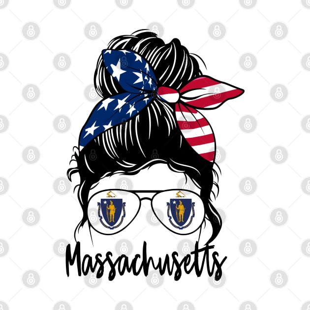 Massachusetts girl Messy bun , American Girl , Massachusetts Flag by JayD World