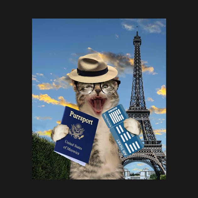 Cat Kitty Kitten Tourist In Paris France Eiffel Tower Funny by Random Galaxy