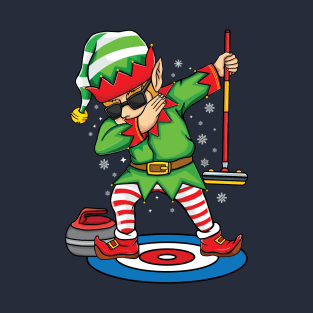 Dabbing Elf Curling player curler funny Christmas Curling T-Shirt