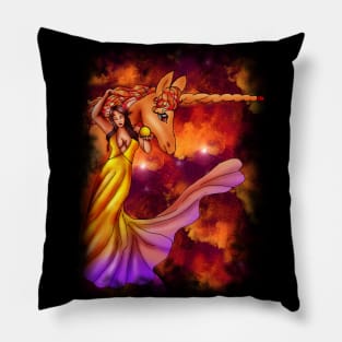 Girl With The Firey Unicorn Pillow