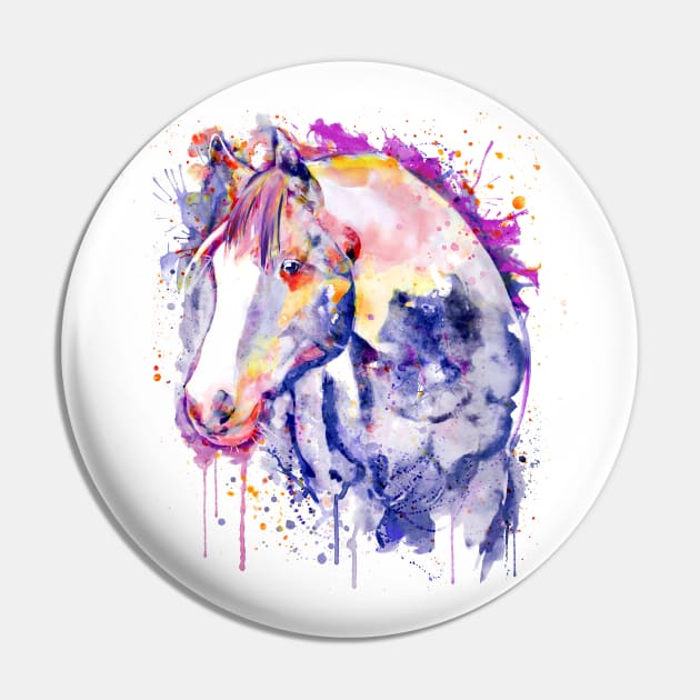 Horse Head Watercolor Portrait Pin by Marian Voicu