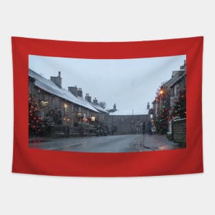 christmas in castleton derbyshire peak district in the snow Tapestry