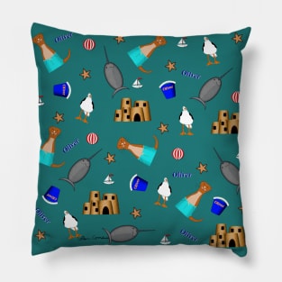 Oliver The Otter Summer Beach Vacation Pattern Pillow