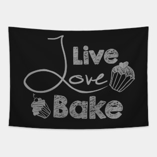 Live Love Bake Text Art Tapestry