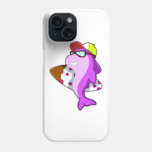 Dolphin as Surfer with Surfboard & Cap Phone Case by Markus Schnabel