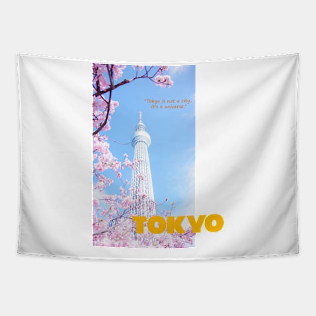 TOKYO STICKER Tokyo: where the neon lights dance with tradition Tapestry by TareQ-DESIGN