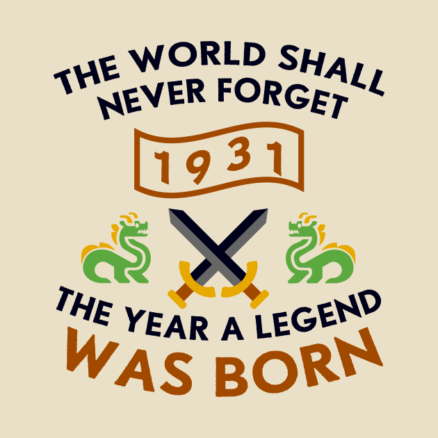 1931 The Year A Legend Was Born Dragons and Swords Design by Graograman