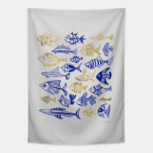 fish inkings blue gold Tapestry