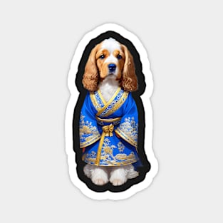 Playful Cocker Spaniel in Elegant Blue Kimono - Adorable and Charming Magnet