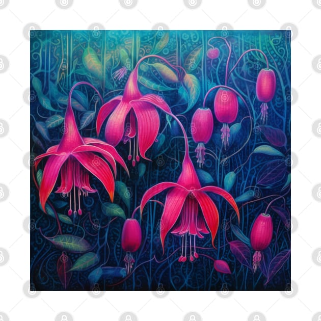 Folk Art Fuchsia Flowers by EpicFoxArt