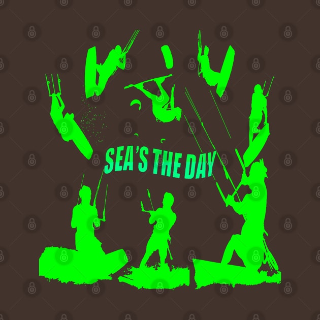 Kitesurfer Pattern Lime Green Silhouette Seas The Day Fun Pun by taiche