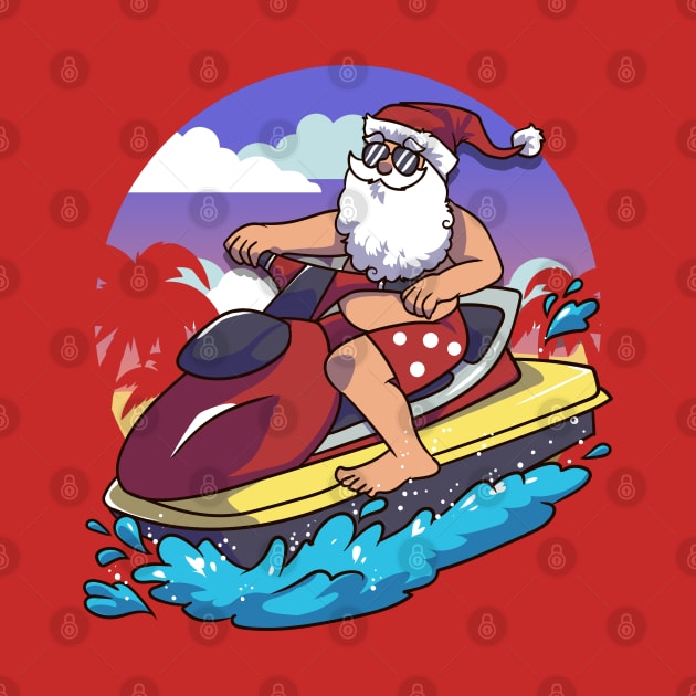 Hawaiian Christmas Santa Claus Jet Skiing by E