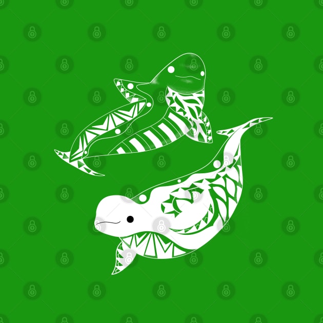 beluga whale in green ecopop pattern mandala by jorge_lebeau