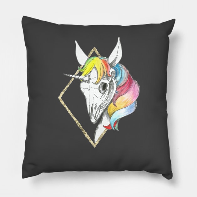 Rainbow Unicorn Skull Pillow by Créa'RiBo