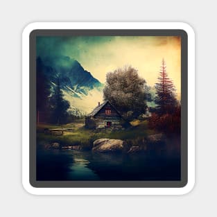 Rustic Lone Cabin in the Mountains Magnet