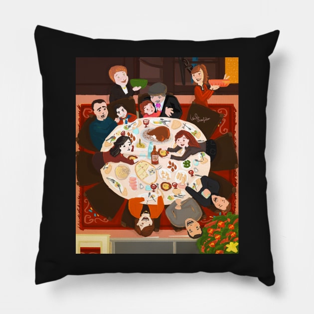 Family Christmas Dinner Pillow by LeilaCharaf
