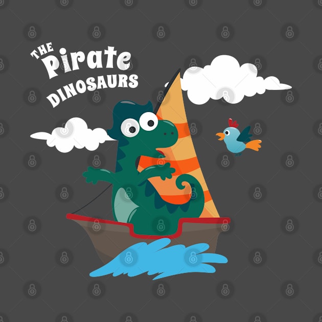 Vector illustration of dinosaur pirate on a ship at the sea by KIDS APPAREL