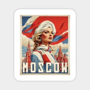 Russia Moscow Woman Moscow Vintage Tourism Poster Magnet