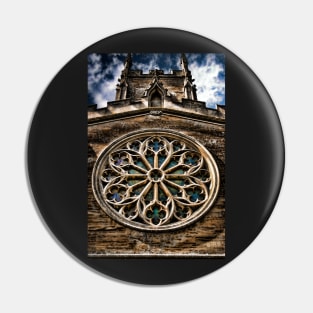 Round Stained Glass Church Window HDR Pin