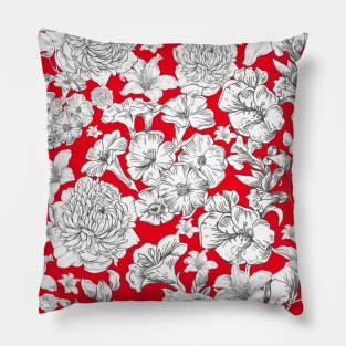 Vintage white flowers in red heart Pillow