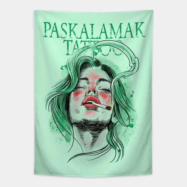 paskalamak tattoo in green again Tapestry by Paskalamak