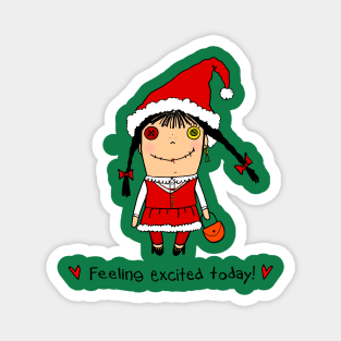 Excited rugdoll in santa costume, feeling excited for the Holiday Magnet