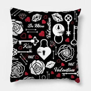 Kitsch Valentine | black, white and red | love pattern Pillow