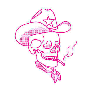 Hot Pink Western Cowboy Hat Skull Smoking T-Shirt