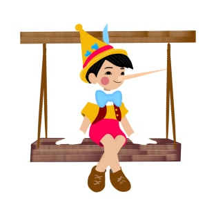 Pinocchio sitting on a swing bench. T-Shirt