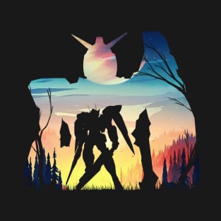 Giant Robot Mountain Sunset silhouette T-Shirt