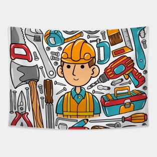 Man Builder Kawaii Doodle Tapestry