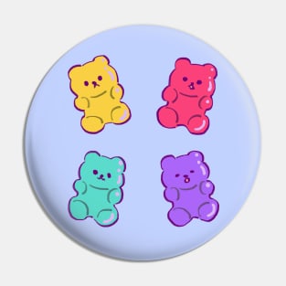 4 colorful cute neon gummy bears with different moods Pin