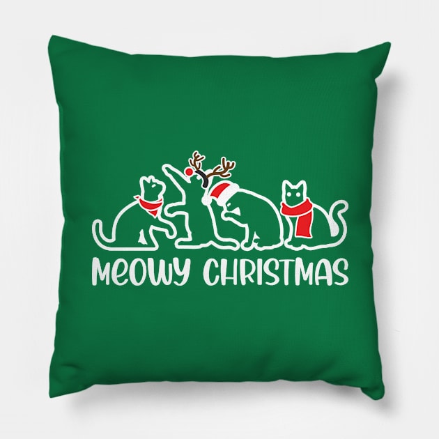 Meowy Christmas, Cute Kitty Cats Antlers, Funny Cat Lover, Christmas Gift For Men, Women & Kids Pillow by Art Like Wow Designs