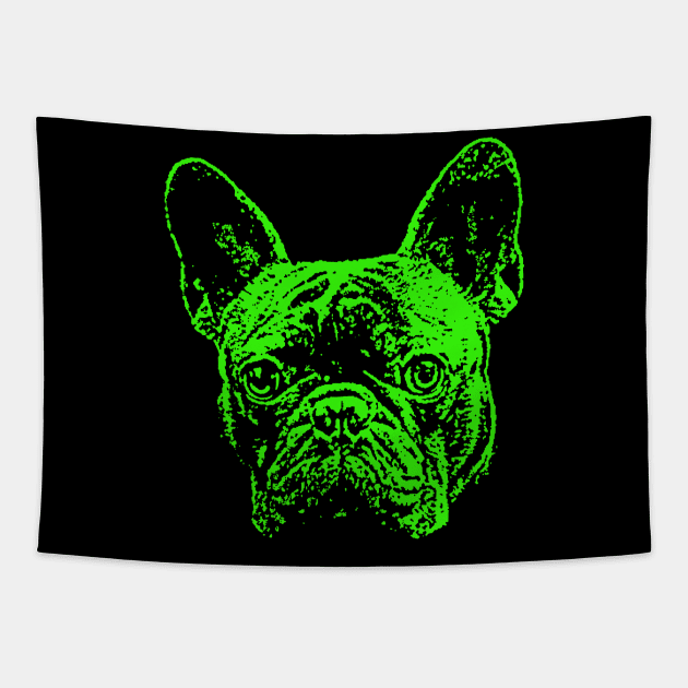 Green French Bulldog Tapestry by childofthecorn