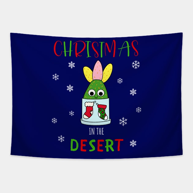 Christmas In The Desert - Hybrid Cactus In Christmas Themed Pot Tapestry by DreamCactus