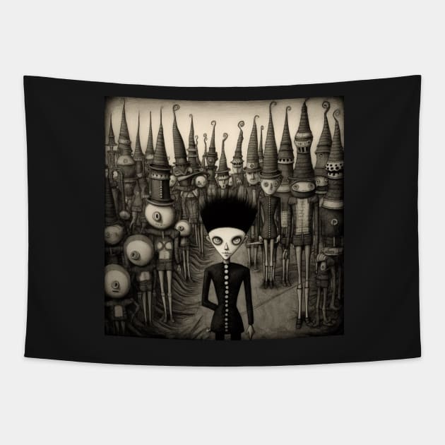 The Black Parade, in Folk Art Brut Style Tapestry by EpicFoxArt