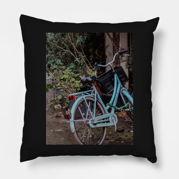 AMSTERDAM CITY BIKE Blue Teal | Unique Beautiful Travelling Home Decor | Phone Cases Stickers Wall Prints | Scottish Travel Photographer  | ZOE DARGUE PHOTOGRAPHY | Glasgow Travel Photographer Pillow by zohams