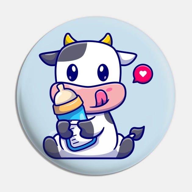 Cute Baby Cow Holding Milk Cartoon Pin by Catalyst Labs