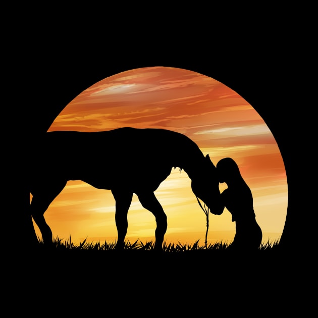 Horse Love Sundown Shadow Girl with Horse by SinBle