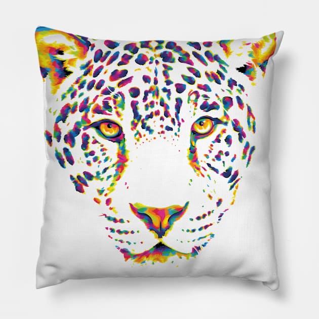 Rainbow Snow Leopard Pillow by polliadesign