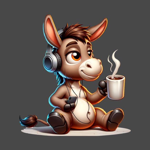 Donkey with Heaadphones Drinking Coffee by Beverage Beasts