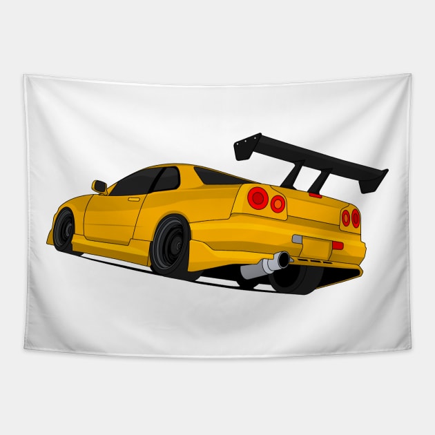 SKYLINE GTR R34 GOLD Tapestry by VENZ0LIC