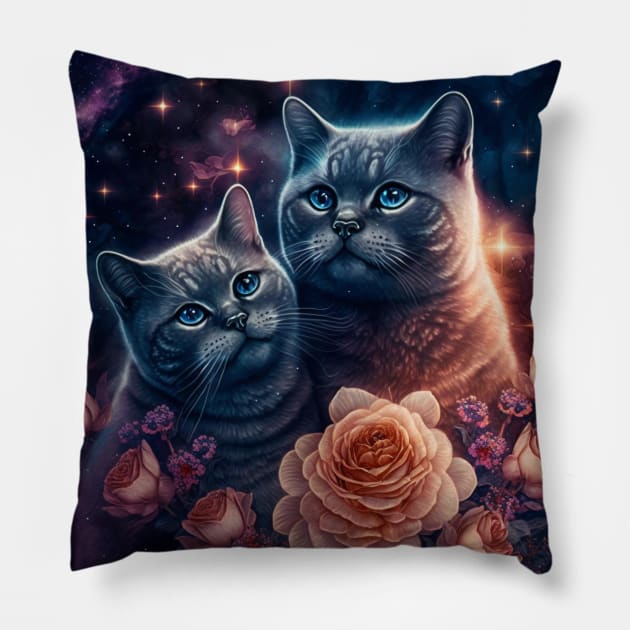 British Shorthair Galactic Art Pillow by Enchanted Reverie