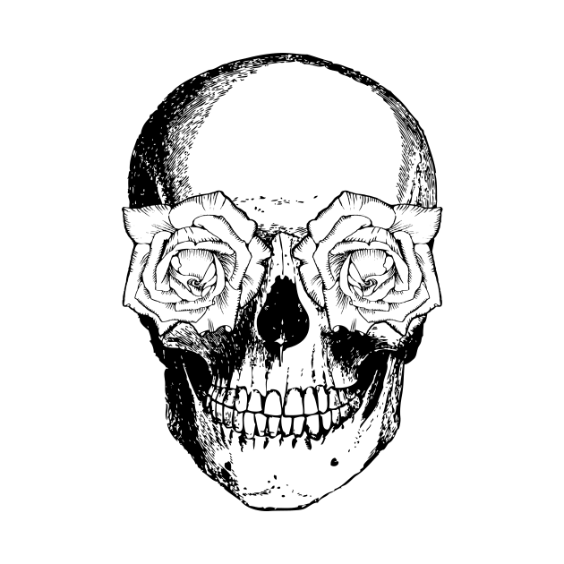 Skull and Roses | Skull and Flowers | Skulls and Skeletons | Vintage Skulls | Black and White | by Eclectic At Heart