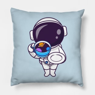 Cute Astronaut Drink Coffee Space Cup Cartoon Pillow