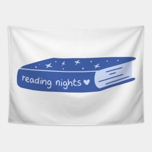 reading nights blue, magic book with stars sticker Tapestry